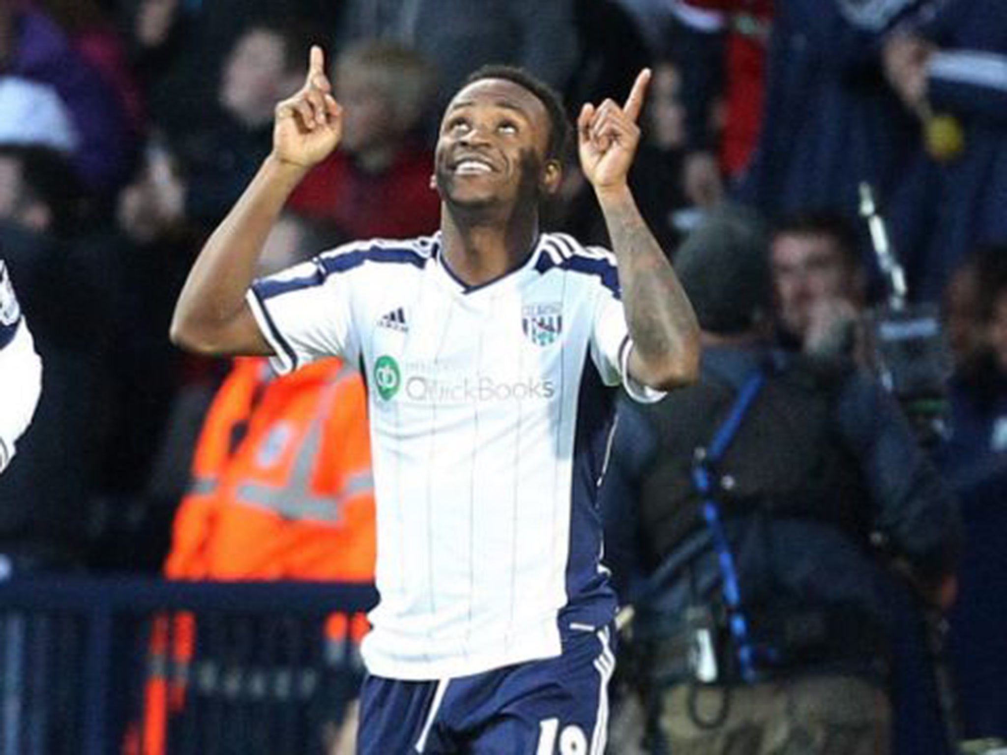 Saido Berahino celebrates after giving West Bromwich Albion the lead (EPA)
