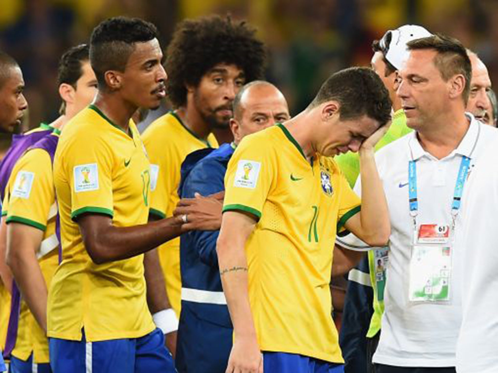 Oscar in tears after Brazil’s 7-1 defeat to Germany in the World Cup semi-final last year