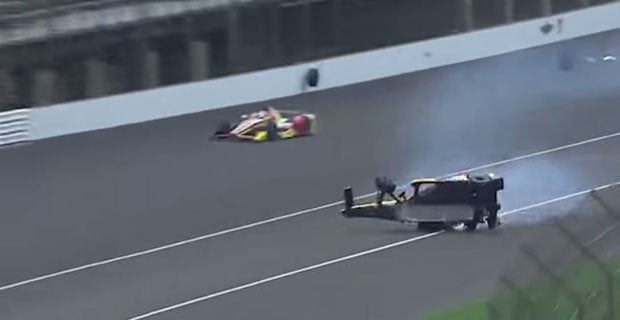 Hinchcliffe's car then rolls as other drivers seek to evade his debris