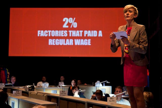 Lucy Ellinson in World Factory at the Young Vic