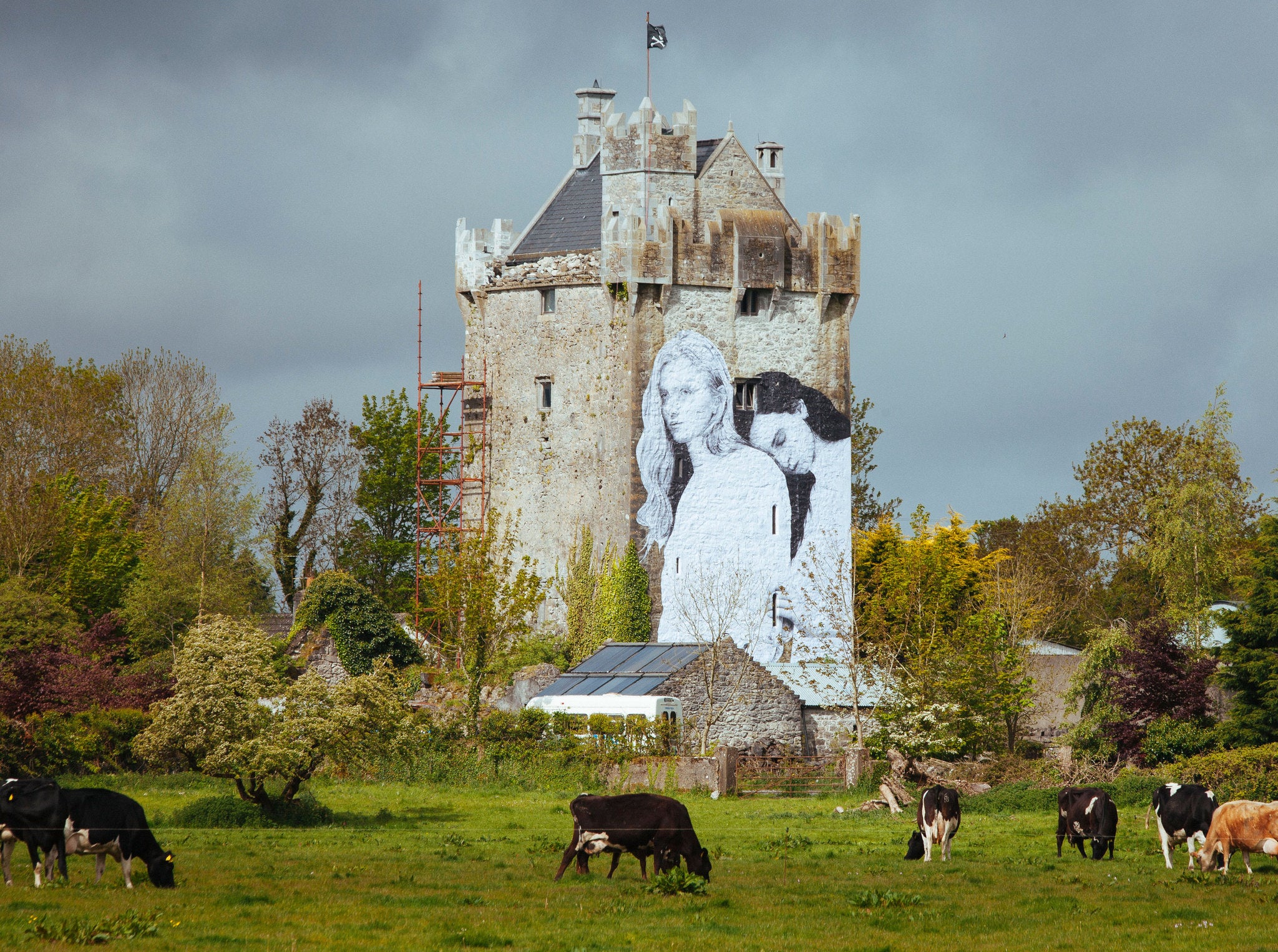 Joe Caslin's mural on a castle in County Galway was installed days before the referendum. Photo: David Sexton
