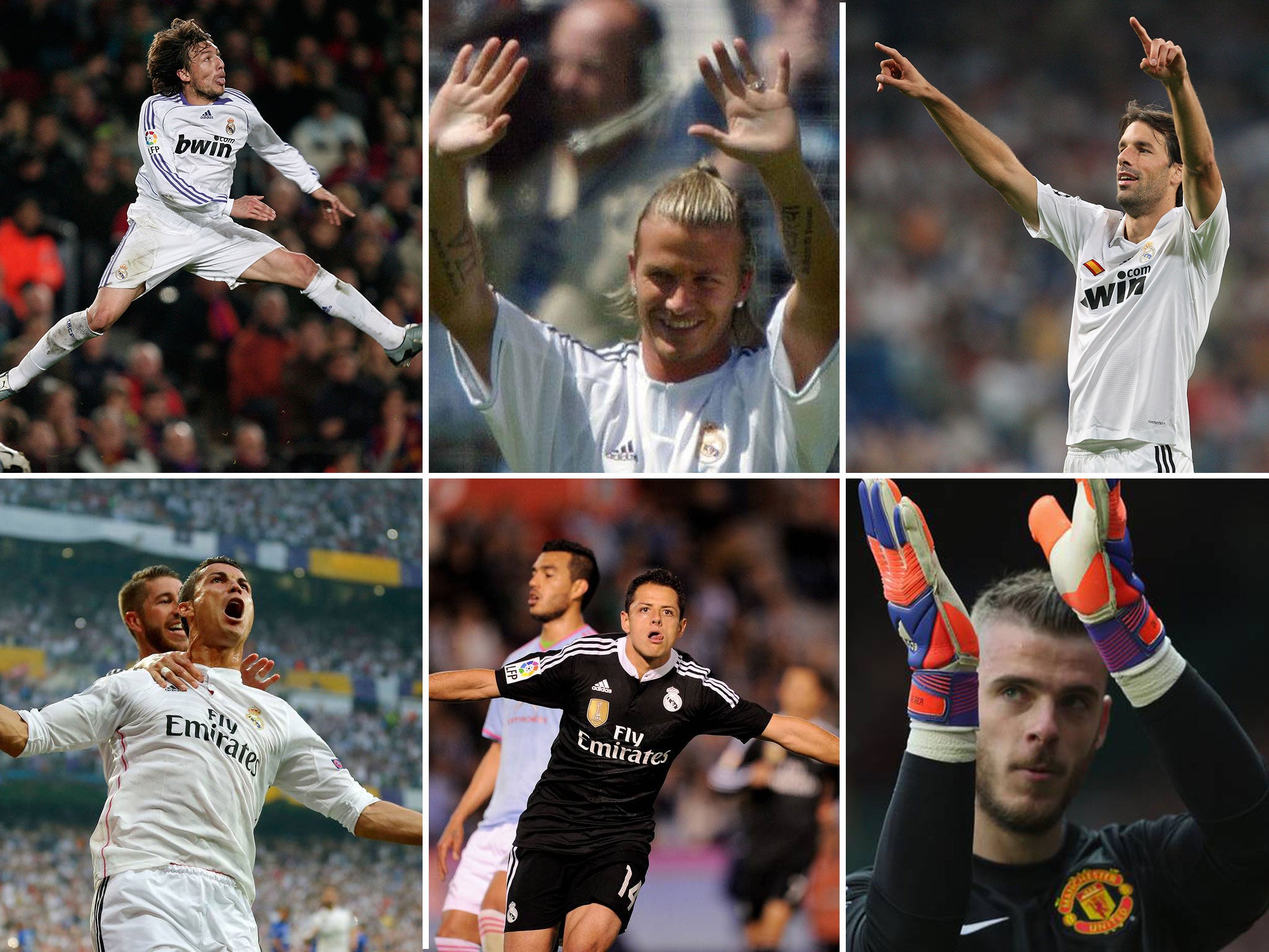 Gabriel Heinze, David Beckham, Ruud van Nistlerooy, Cristiano Ronaldo, Javier Hernandez and David De Gea