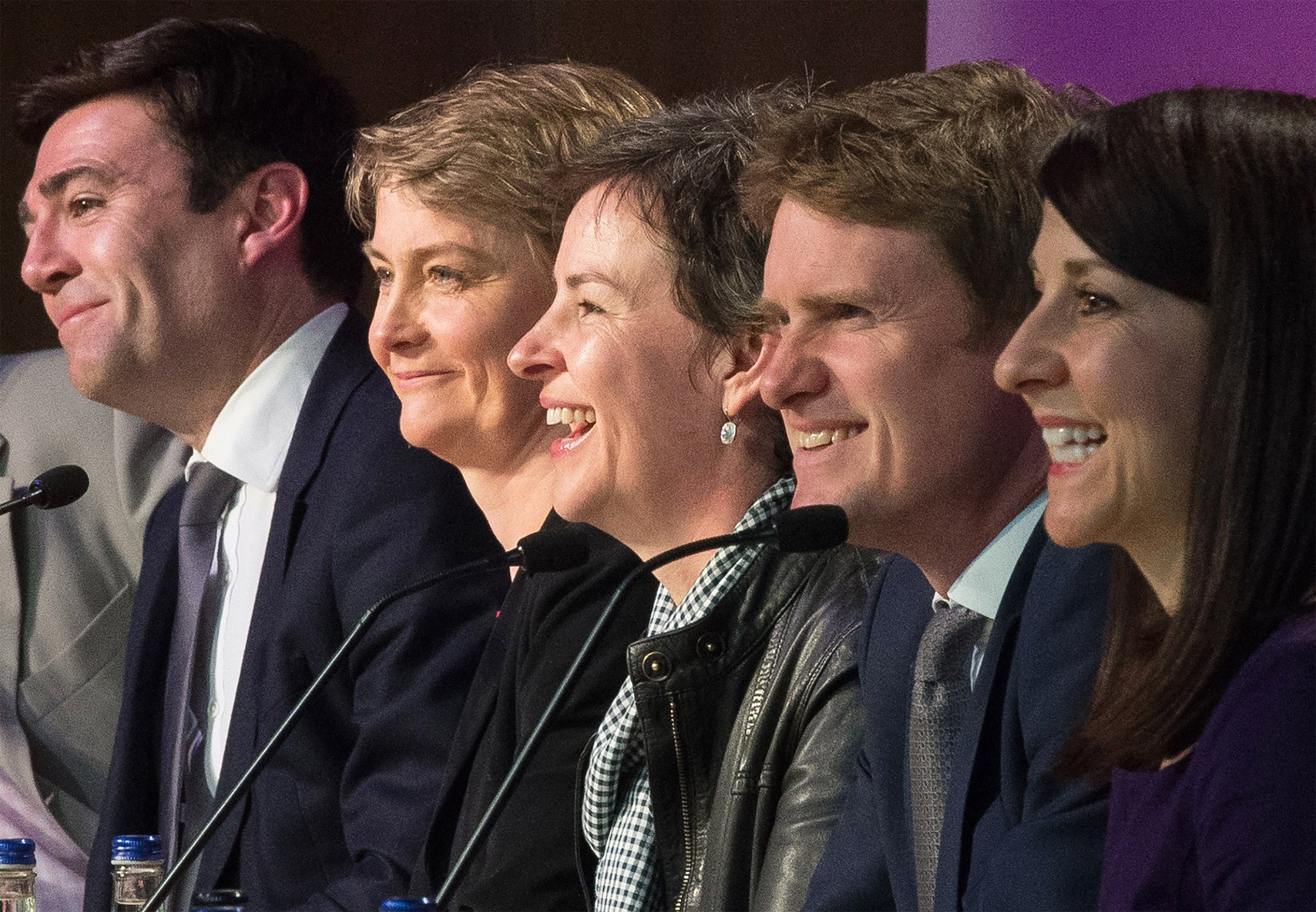 Andy Burnham, Yvette Cooper, Mary Creagh, Tristram Hunt and Liz Kendall address delegates at the Progress annual conference in central London, last weekend