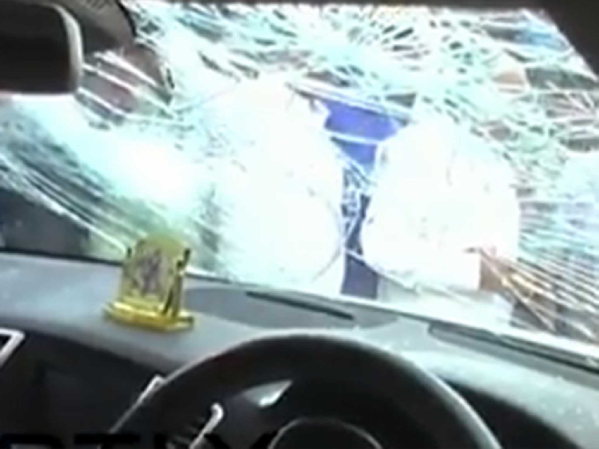 She smashed the windscreen of the vehicle after the guards had broken her mobile phone.