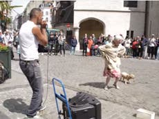 Breakdancing granny performs hilarious dance routine to Brussels beatboxer- video