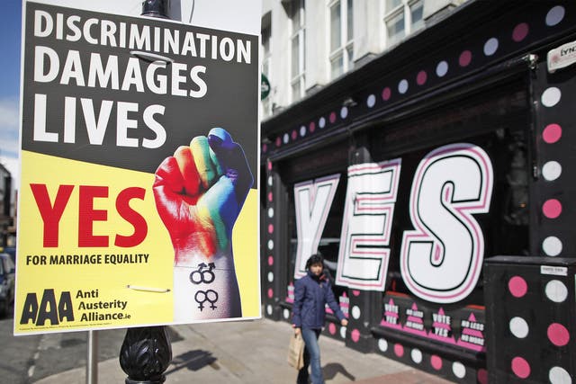 Yes campaign posters are seen in Dublin, Ireland, ahead of the referendum