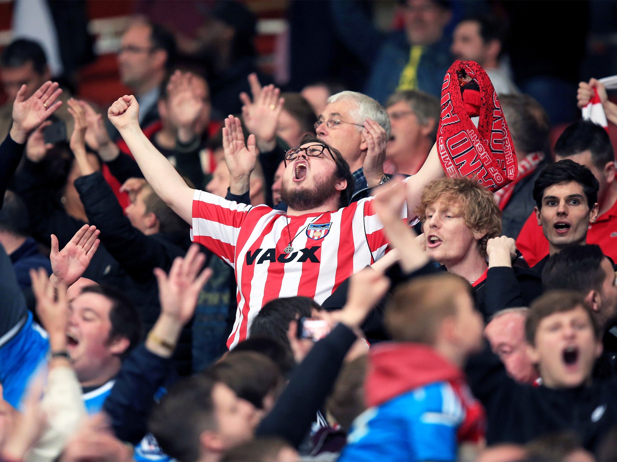 The Sunderland fans erupt as the final whistle is blown