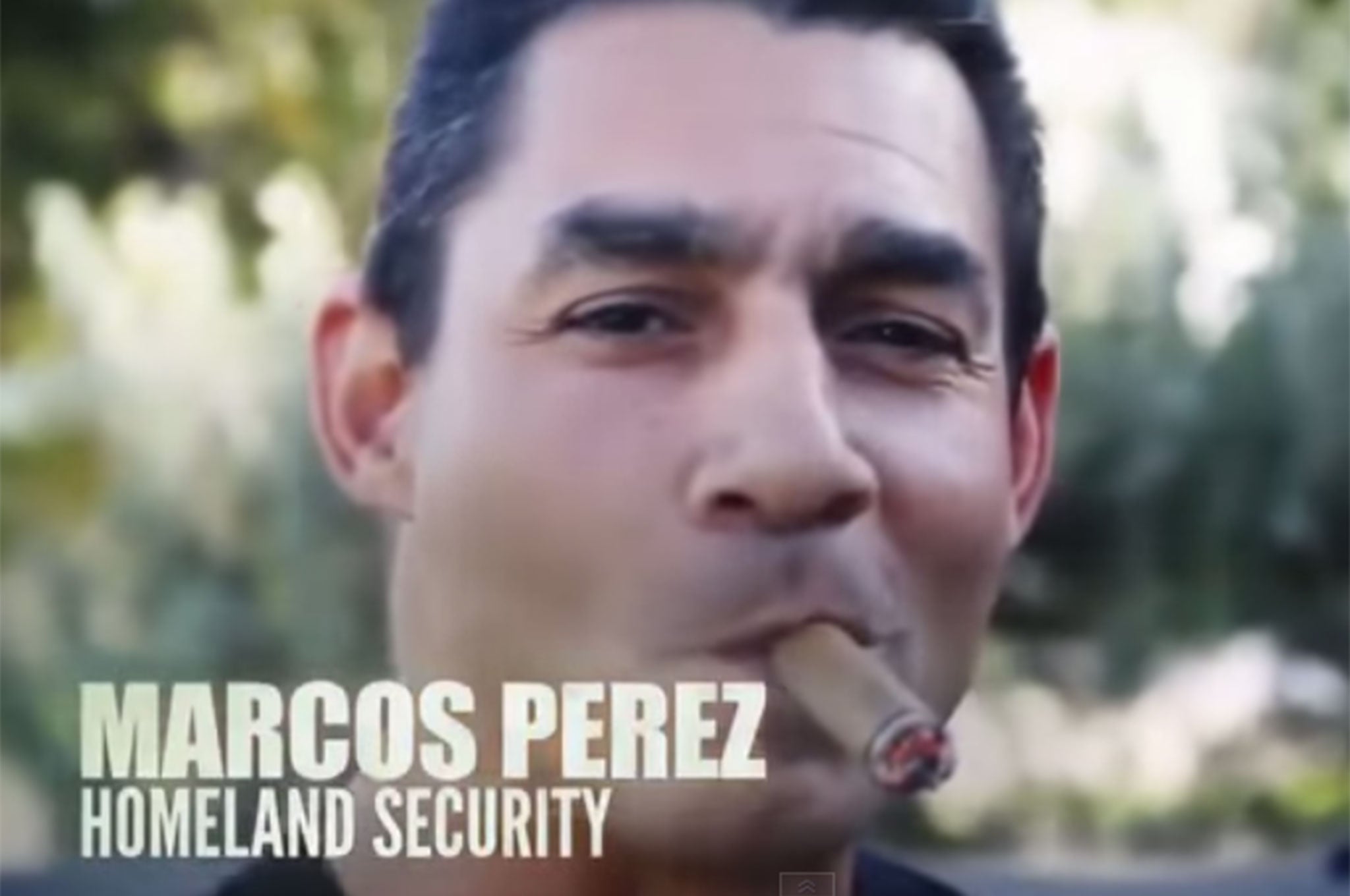 A still from the video, showing Marcos Perez, of homeland security