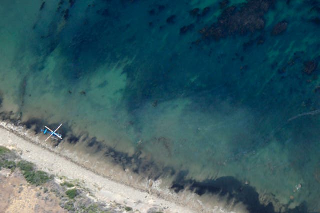 <p>An oil spill moves along the Santa Barbara coastline</p>