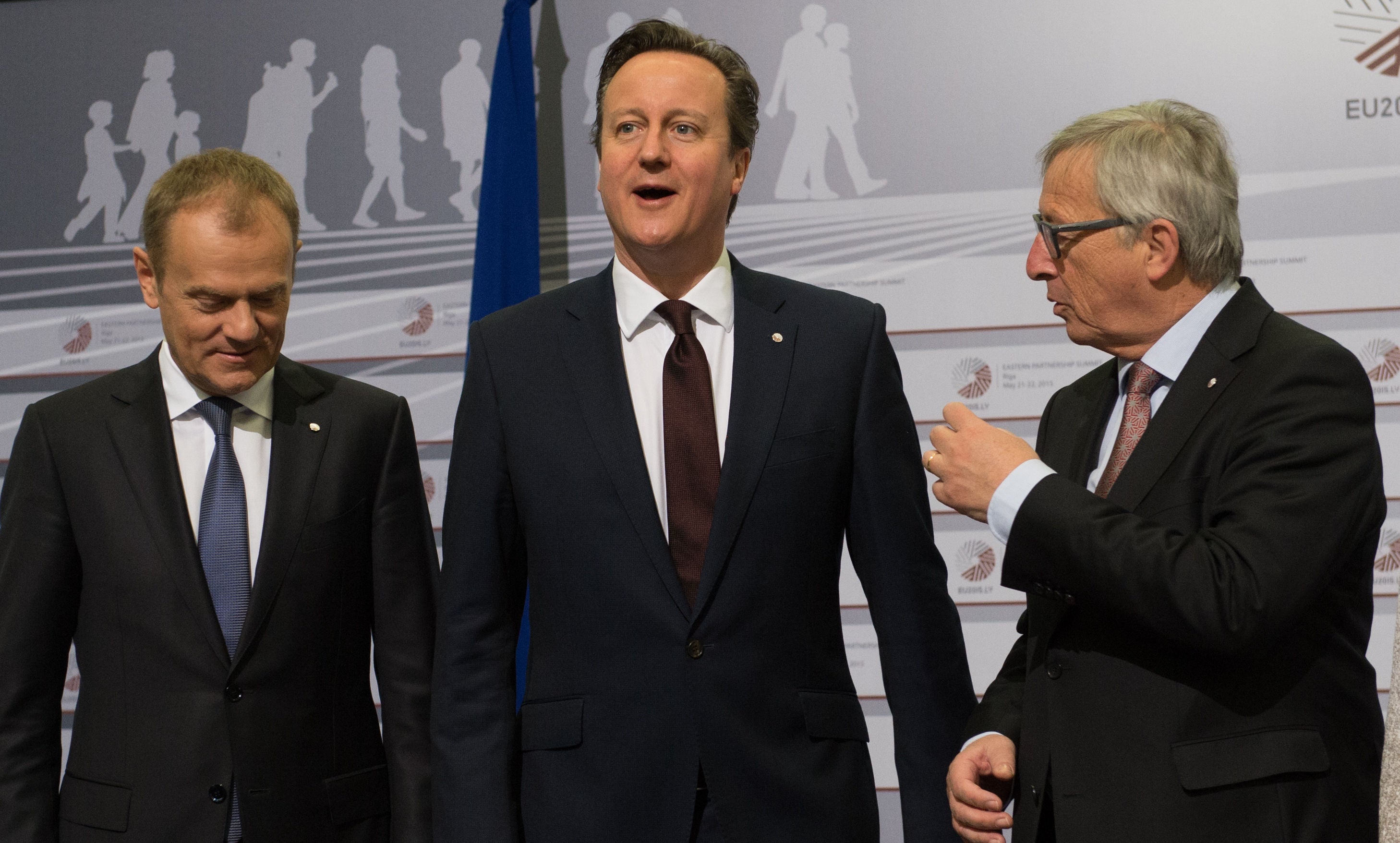 David Cameron with European Council President Donald Tusk (left) and President of the European Commission Jean Claude Juncker.