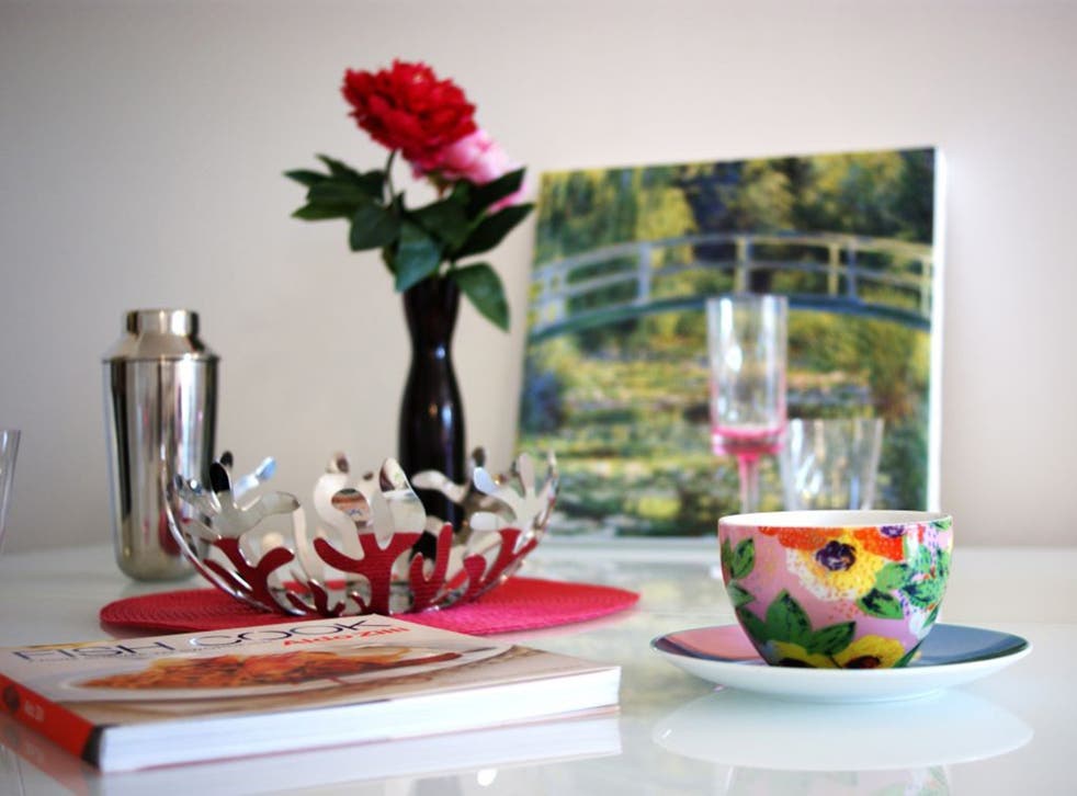 The Beatrix cup and saucer from Oliver Bonas, and House of Fraser plastic flutes