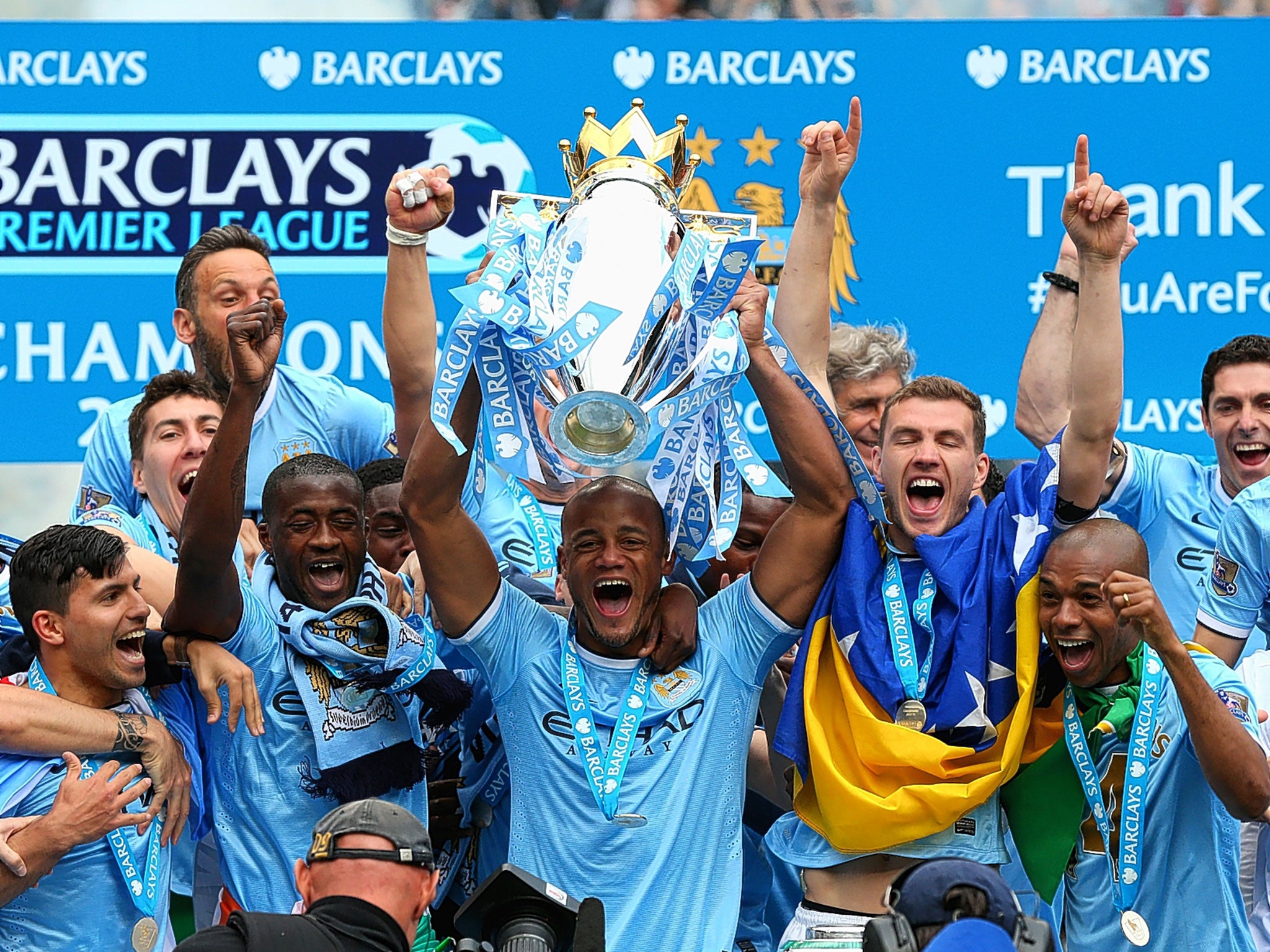 Manchester City celebrate winning the Premier League last season