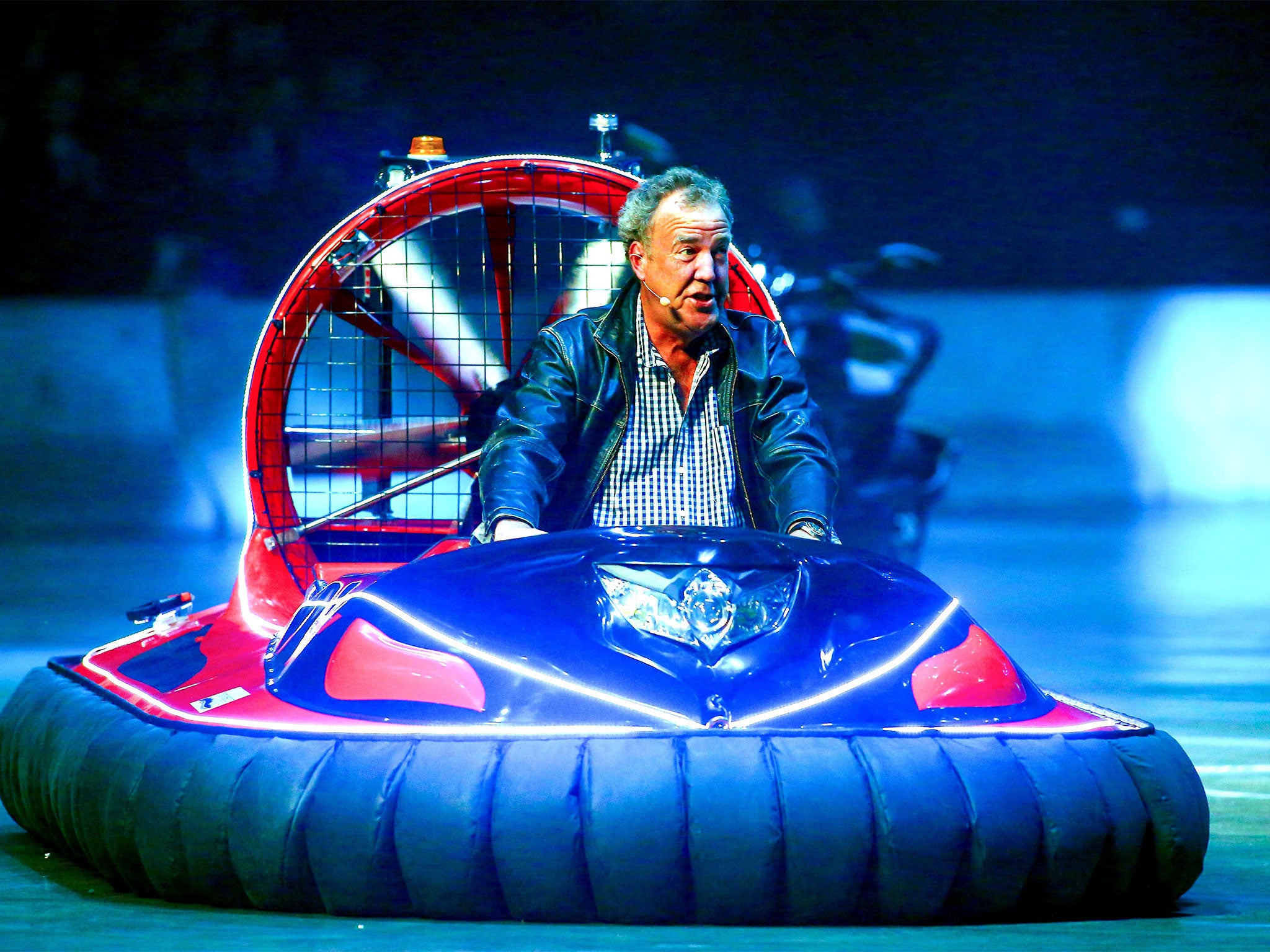 He's back! Clarkson enters the arena on a hovercraft