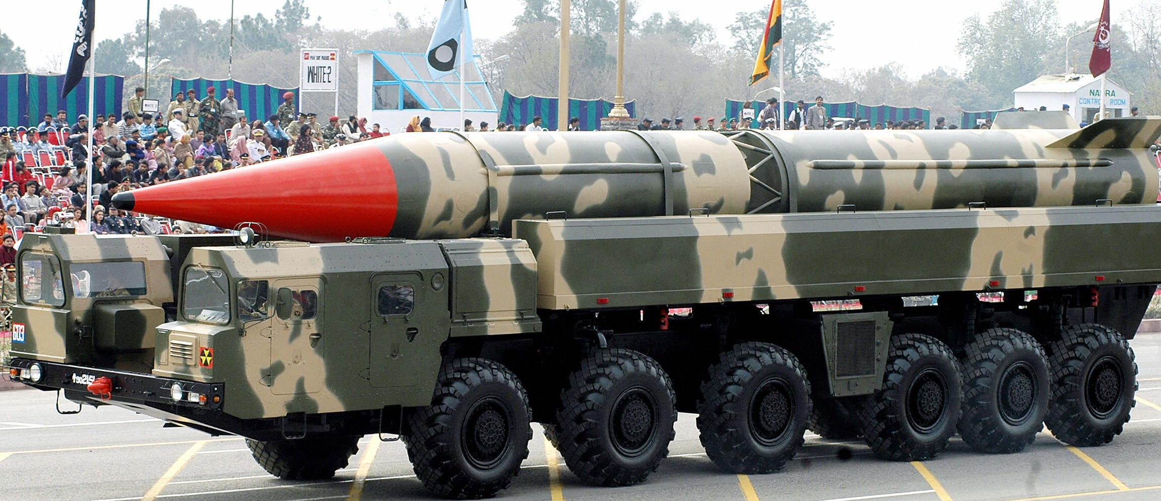 A nuclear-capable missile is paraded through Islamabad, Pakistan, in 2005. Pakistan, along with India, Israel, and South Sudan, are the only nations that have not signed the Nuclear Non-Proliferation Treaty.