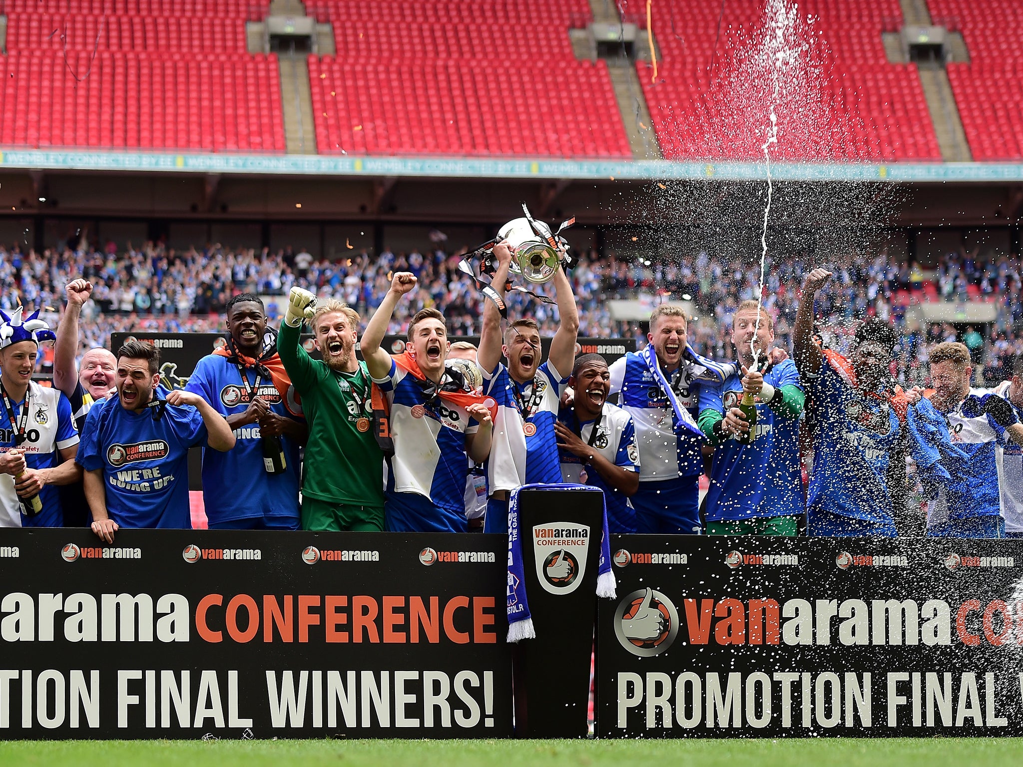 Bristol Rovers celebrate their promotion back to the Football League