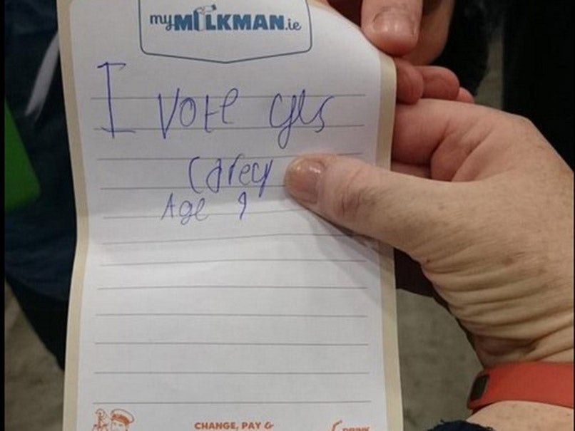 The note by 9-year-old Carey was found hidden in a Dublin South West ballot box