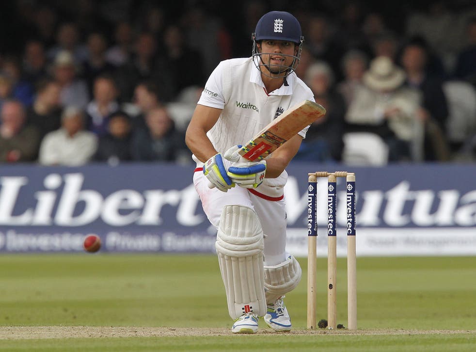 Alastair Cook will resume at the crease on 32 on Sunday morning