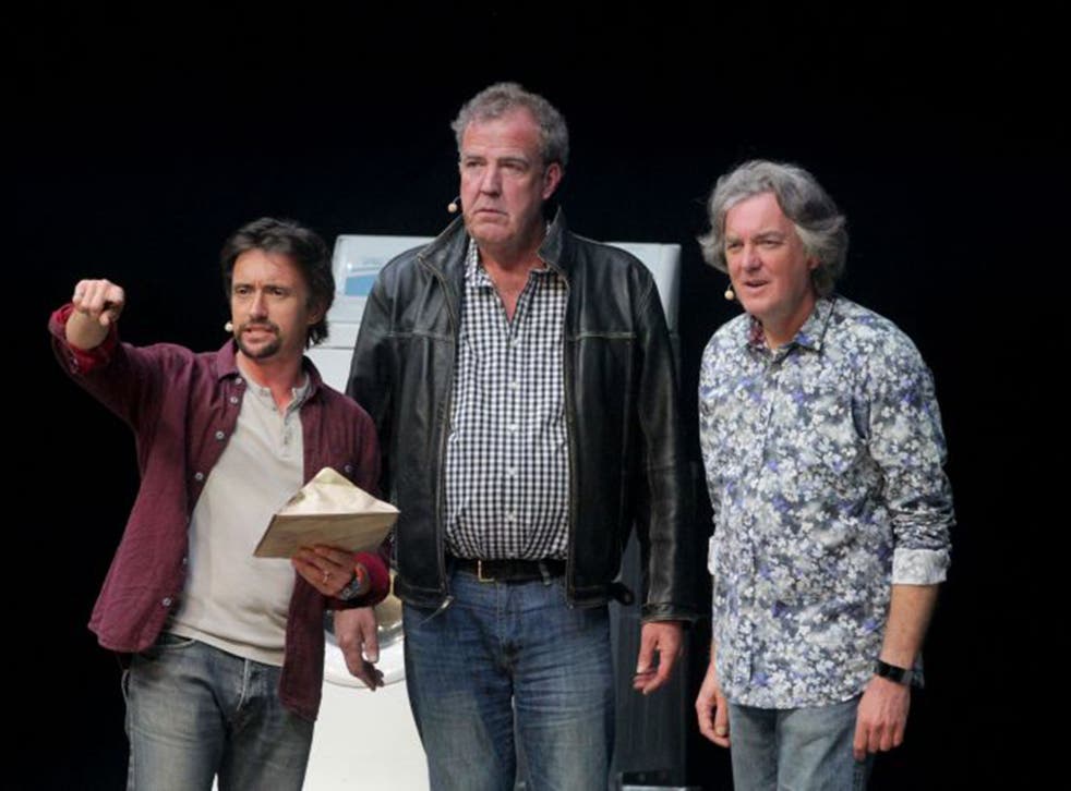 Richard Hammond, Jeremy Clarkson and James May on stage