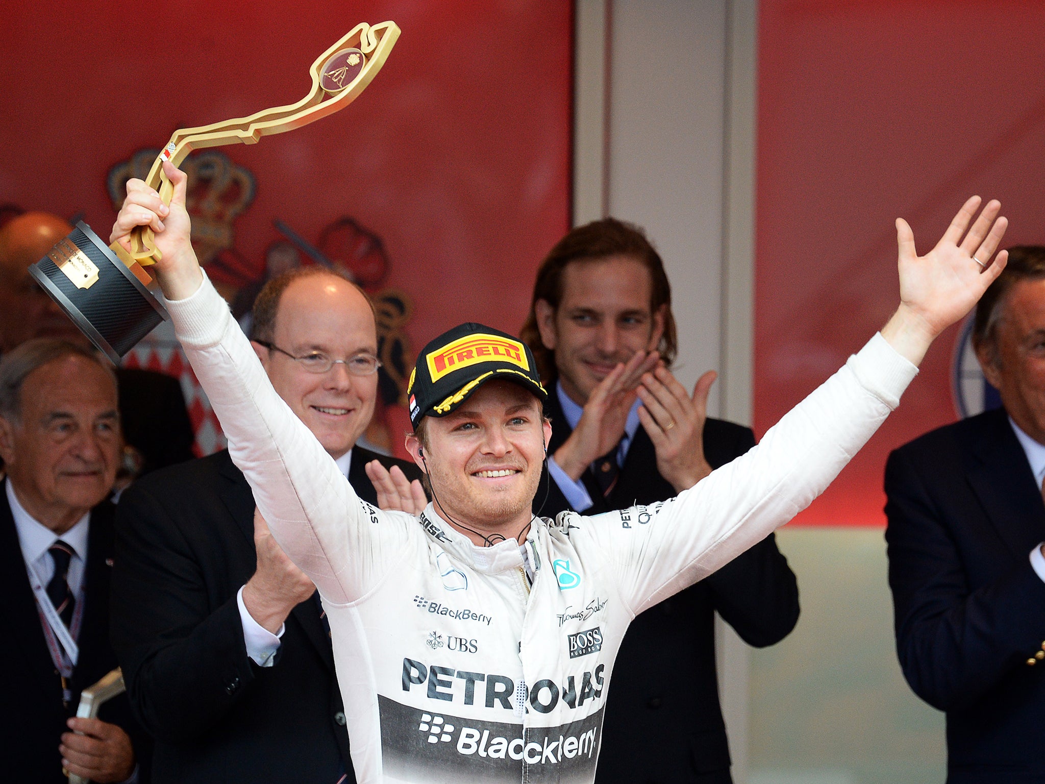 Nico Rosberg celebrates victory in the Monaco Grand Prix