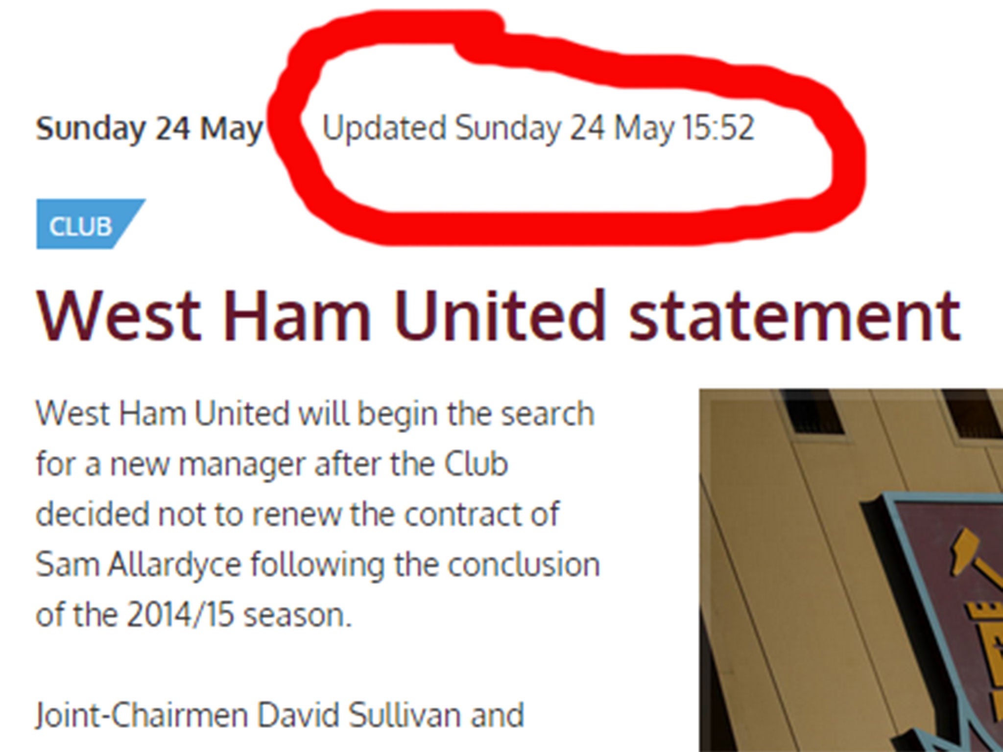 West Ham United Club Statement