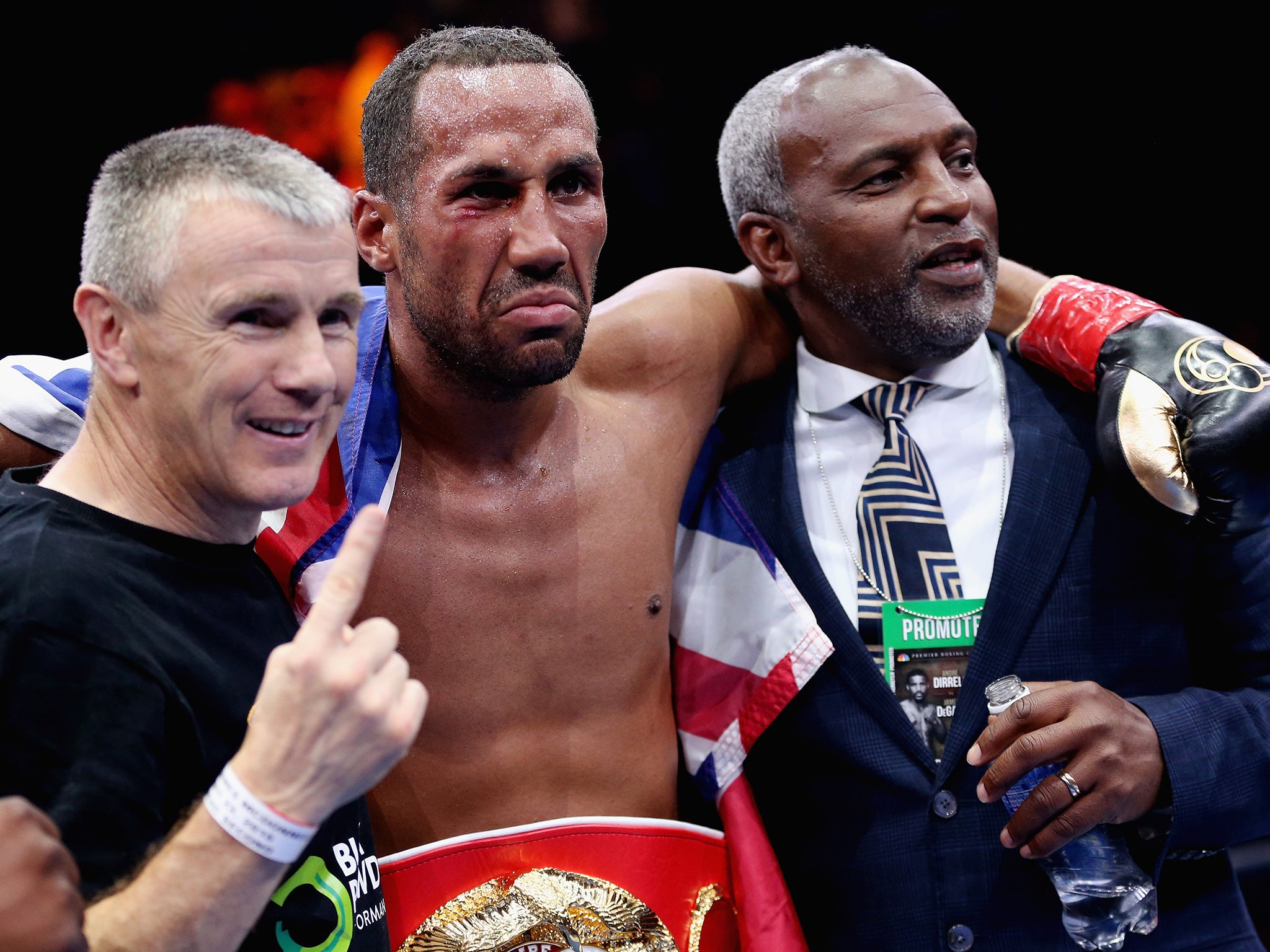 DeGale with his trainer Jim McDonnell (left)