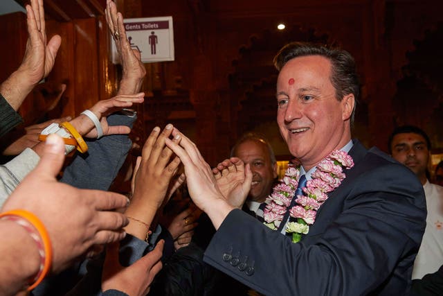 David Cameron vists Neasden Hindu Temple a few days before the May 2015 election