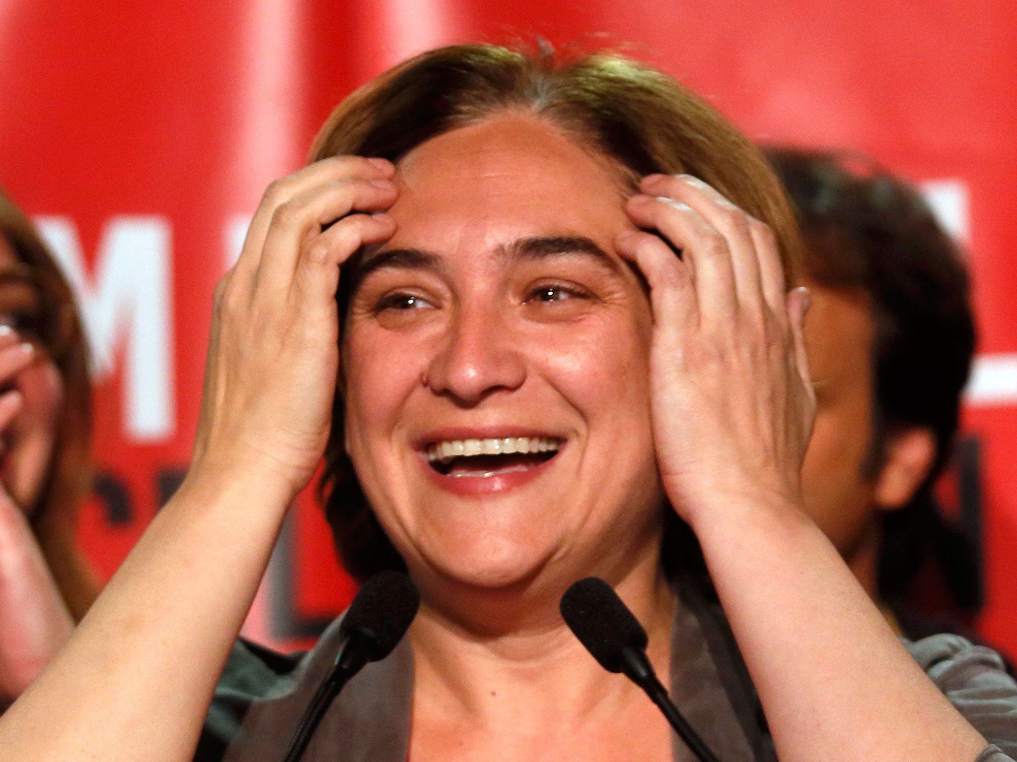 Ada Colau celebrates her victory in Barcelona