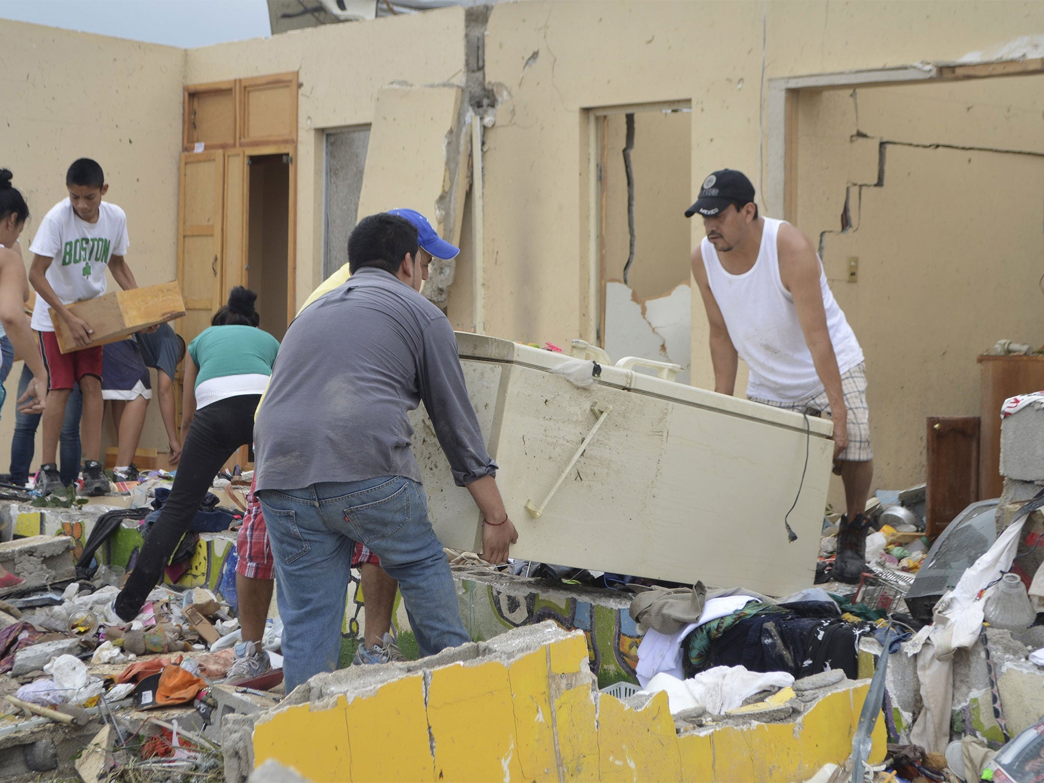 Gusts of up to 124mph brought down walls and ceilings