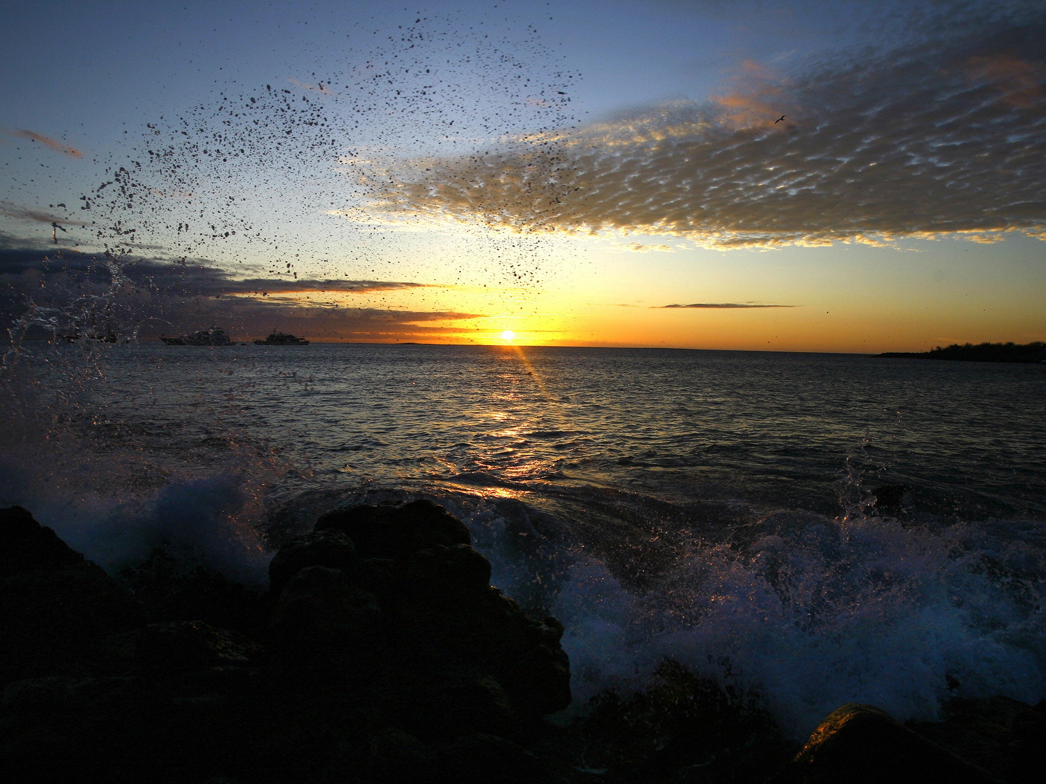 Sunset at Puerto Baquerizo Moreno, in San Cristobal island, Galapagos Archipelago.