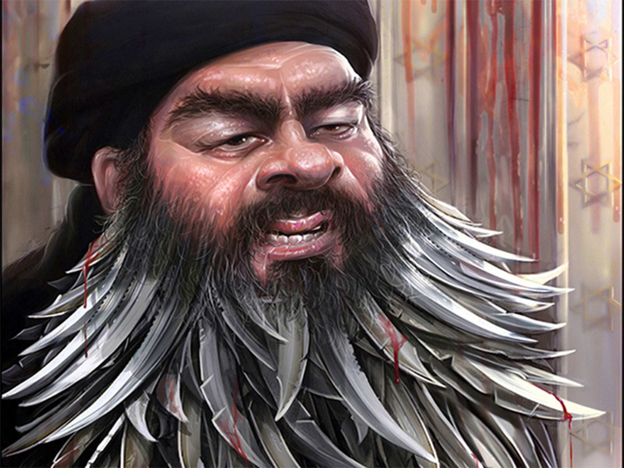 A caricature of Isis leader Abu Bakr al-Baghdadi, which is being displayed in Tehran
