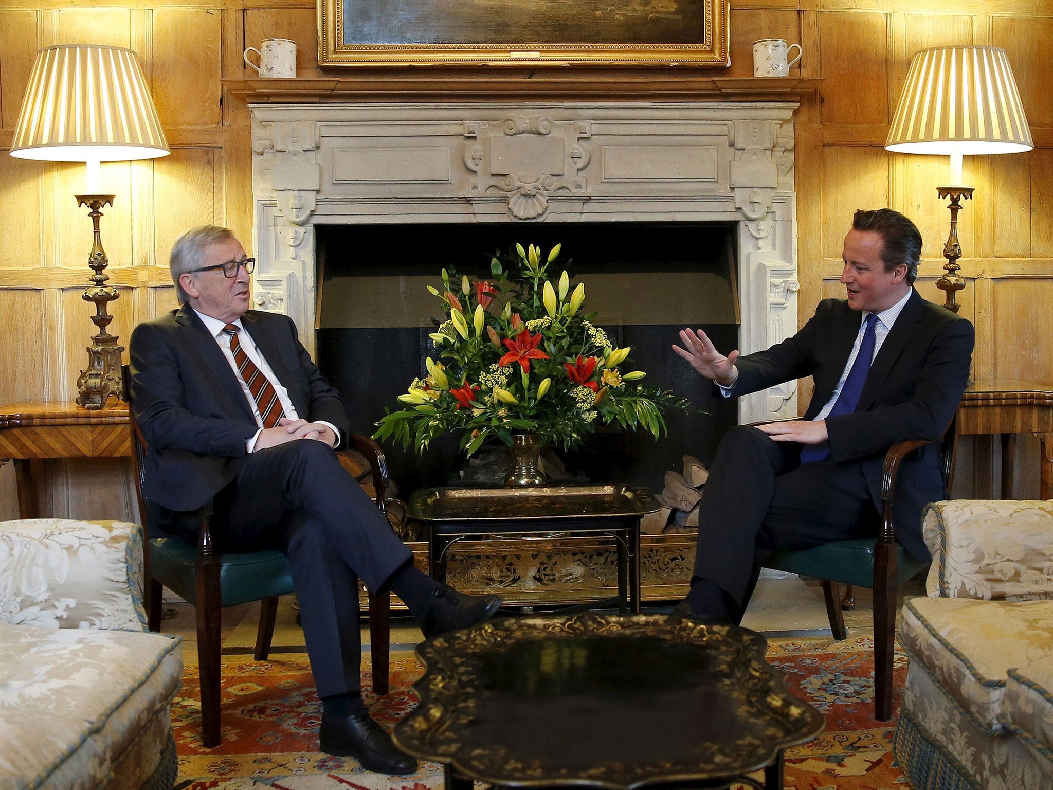 European Commission President Jean-Claude Juncker, left, meets Prime Minister David Cameron at Chequers