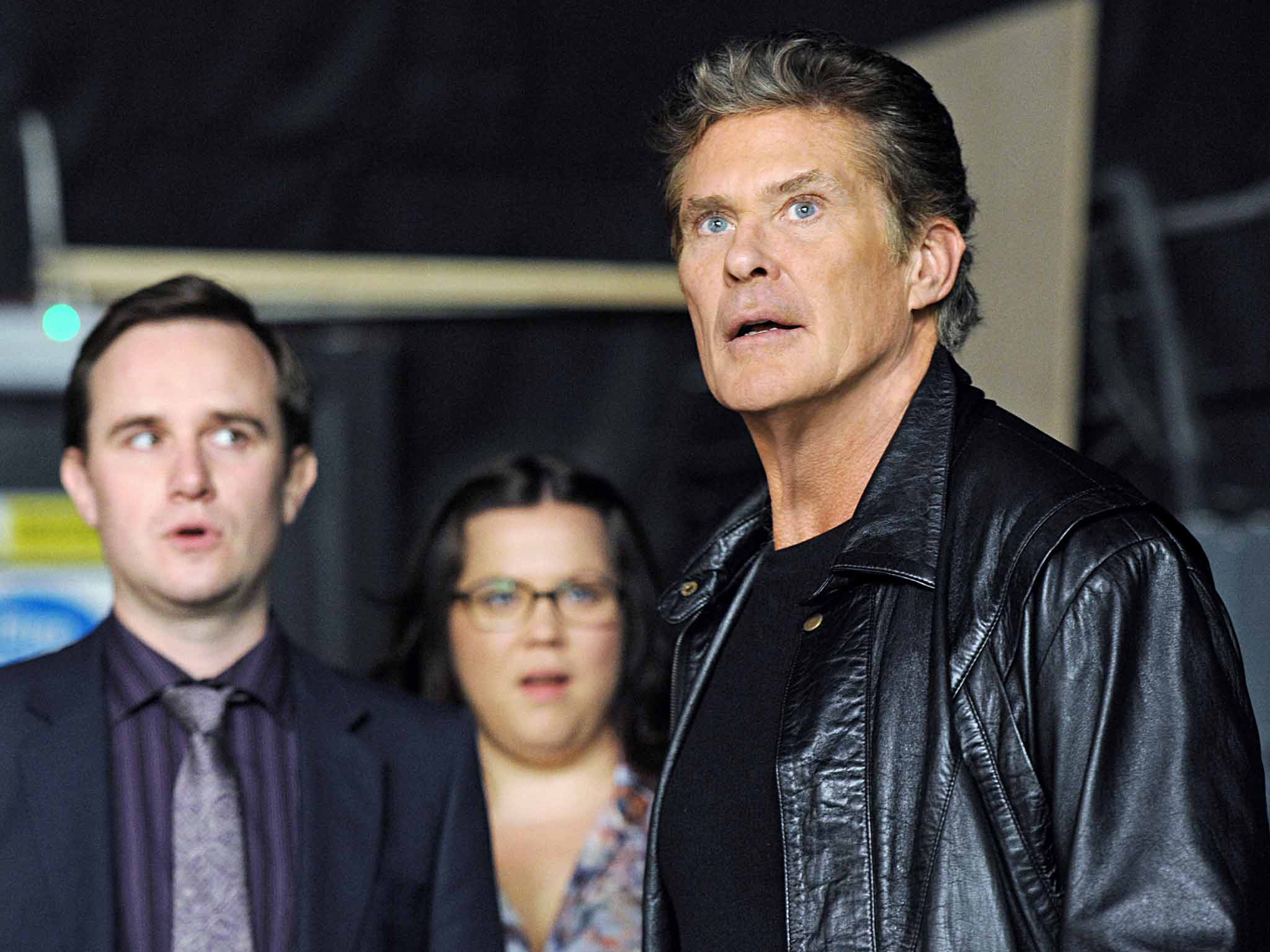 New beginnings: David Hasselhoff, with Fergus Craig and Ella Smith, stars in a new improvised comedy