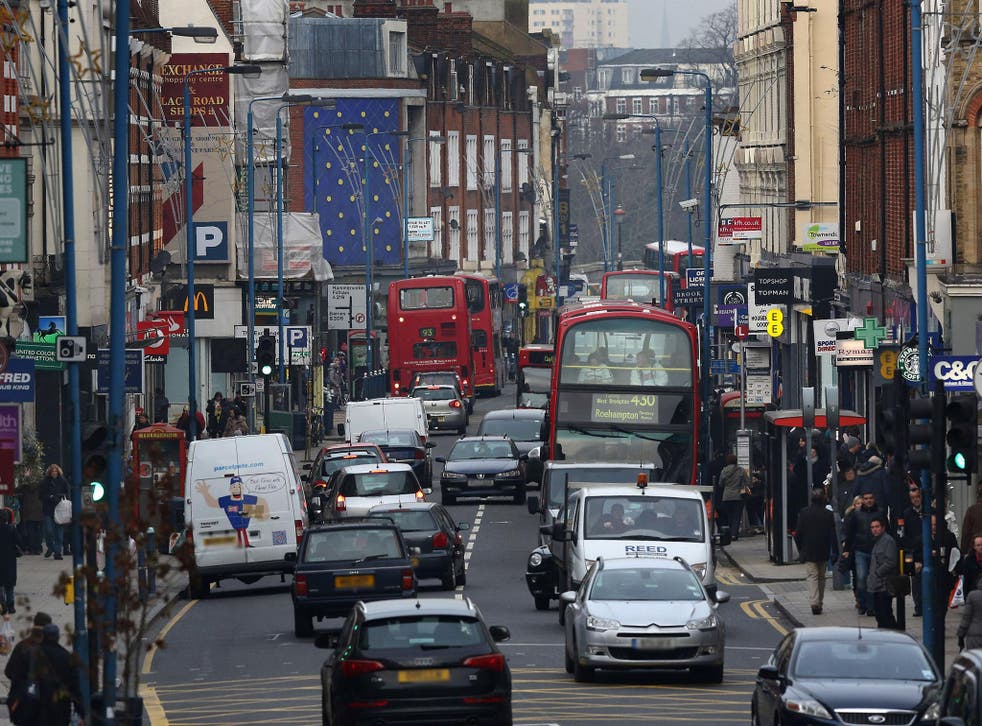 Traffic fills Putney High Street, in London, on 10 January, 2013