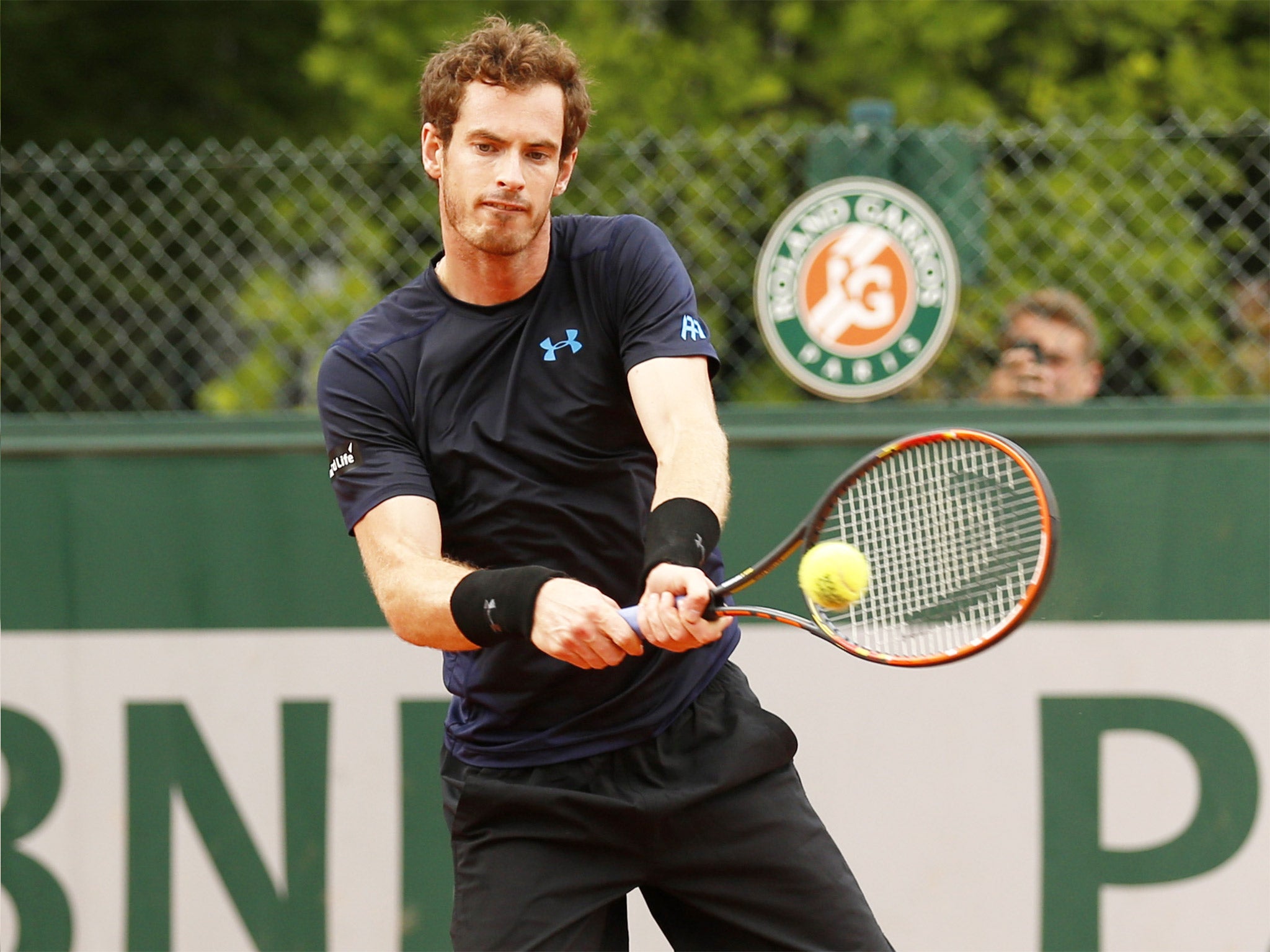 Andy Murray practising ahead of his match against Portugal’s Joao Sousa