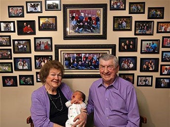 Leo and Ruth Zanger with their 100th grandchild Jaxton