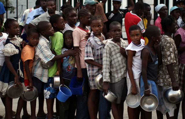 Children gather for food distribution in Haiti's capital city Port-au-Prince
