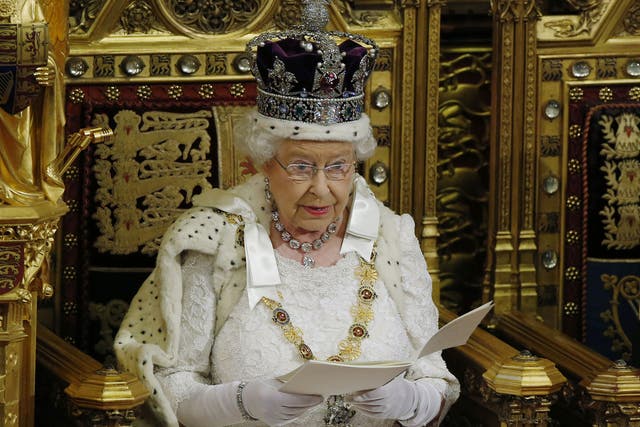 Queen Elizabeth II delivers her speech to the House of Lords in the Palace of Westminster during the State Opening of Parliament