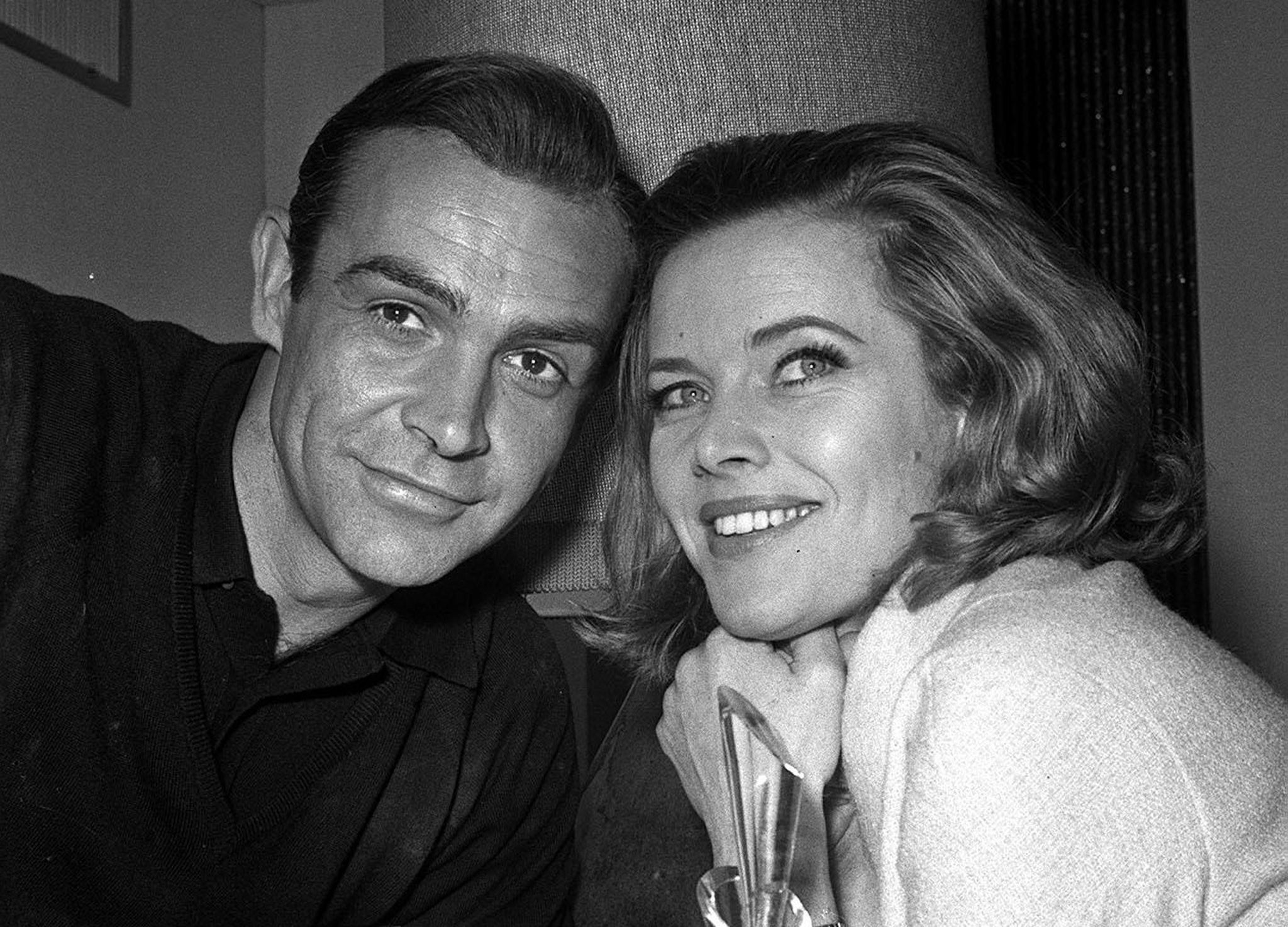 Sean Connery (left) and Honor Blackman before filming of the third Bond movie Goldfinger as James Bond and Pussy Galore