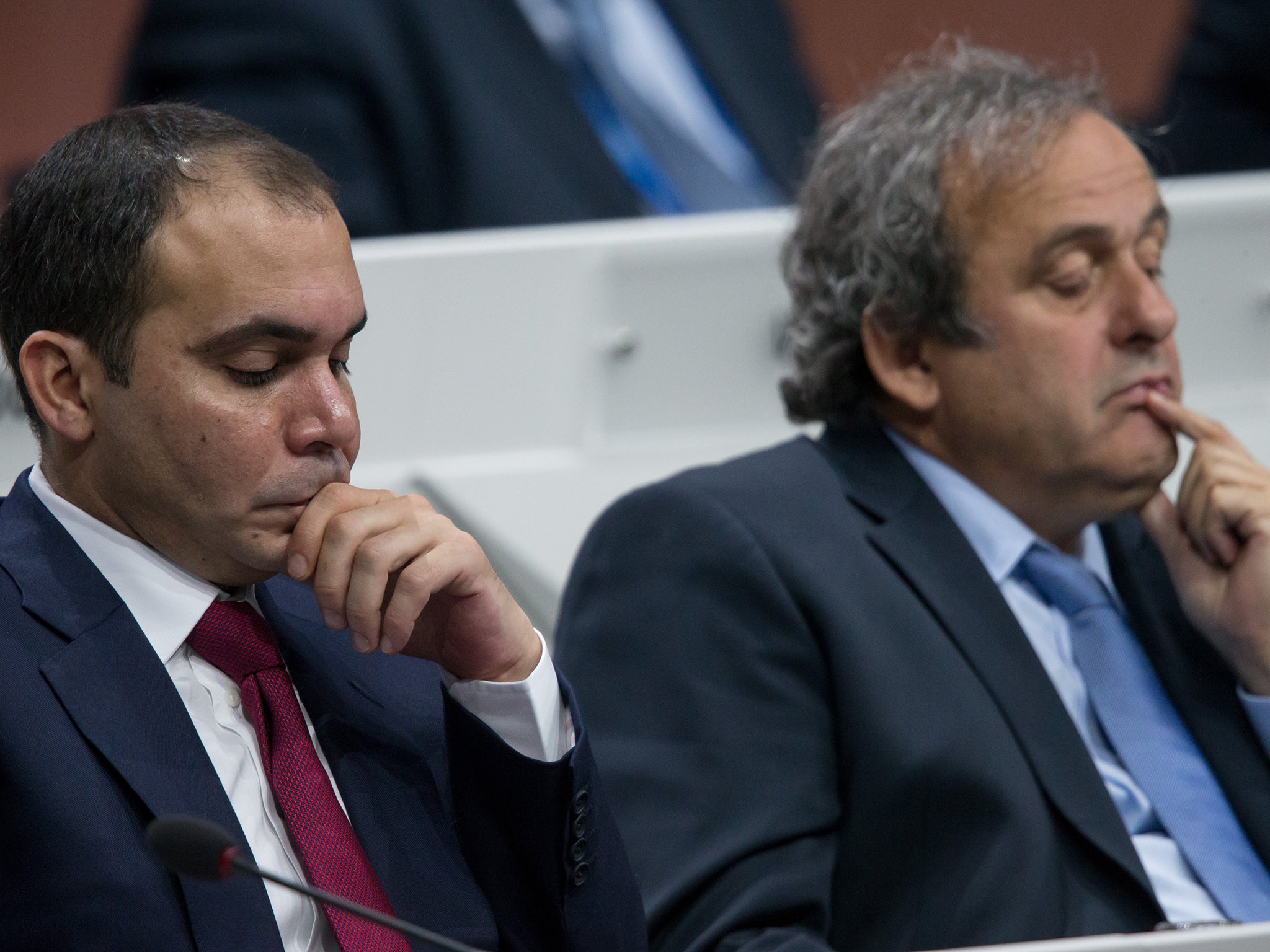 Prince Ali bin al-Hussein and Michel Platini during Sepp Blatter's Fifa Congress address