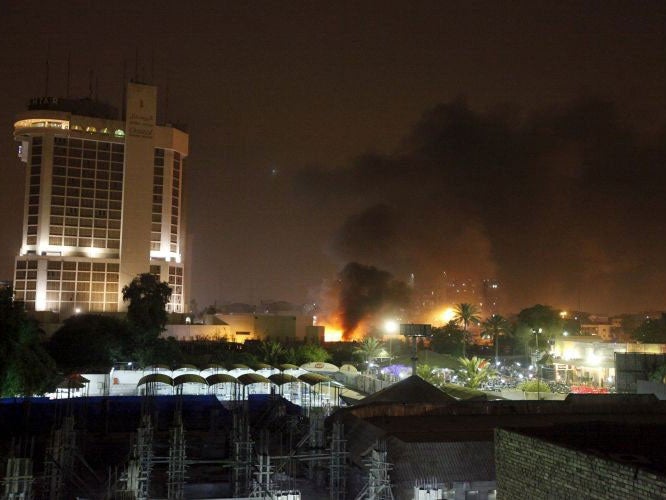 The bombs hit the car parks of two luxury hotels