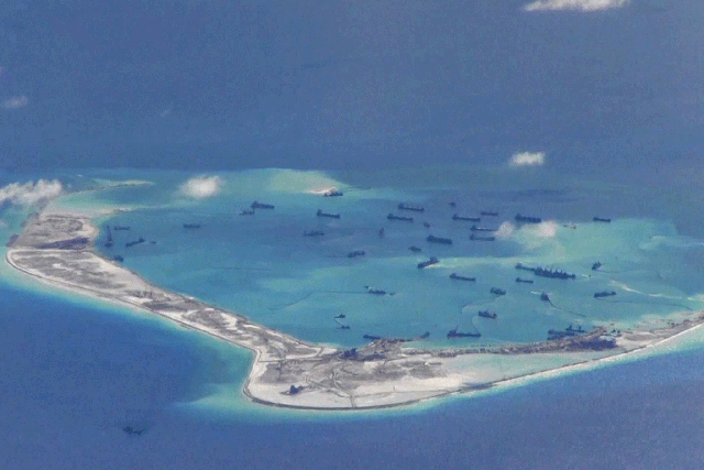 Land around the Spratly Islands in the South China Sea has been reclaimed using dredging