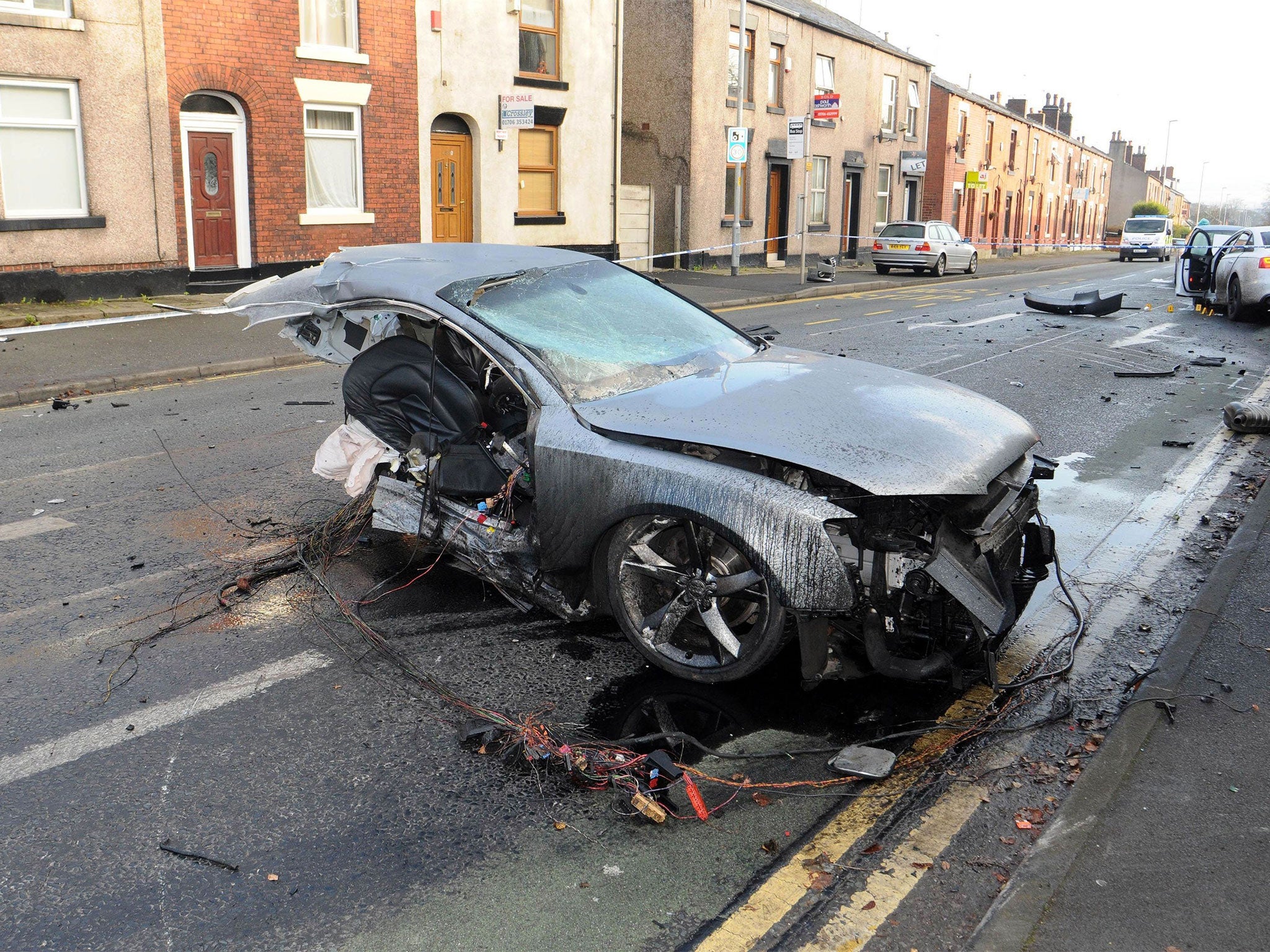 The scene of the crash that ripped Joseph Brown-Lartey's Audi in two