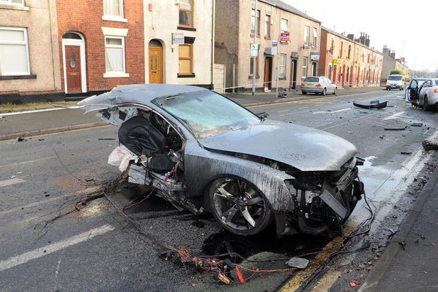 The scene of the crash that ripped Joseph Brown-Lartey's Audi in two