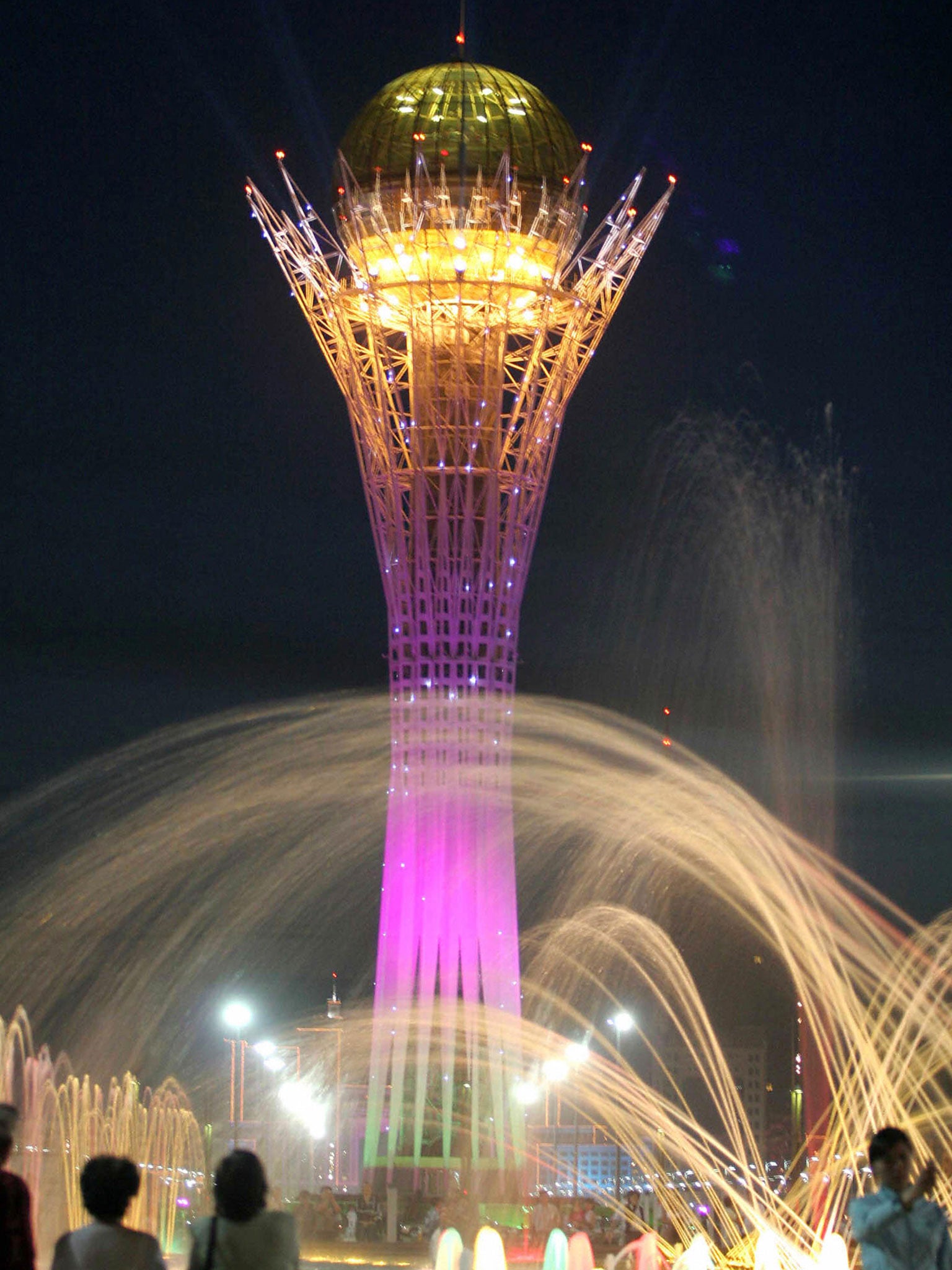 Astana's Tree of Life sculpture, near a flowerbed where plants resembling marijuana have been planted (Photo: Getty Images)