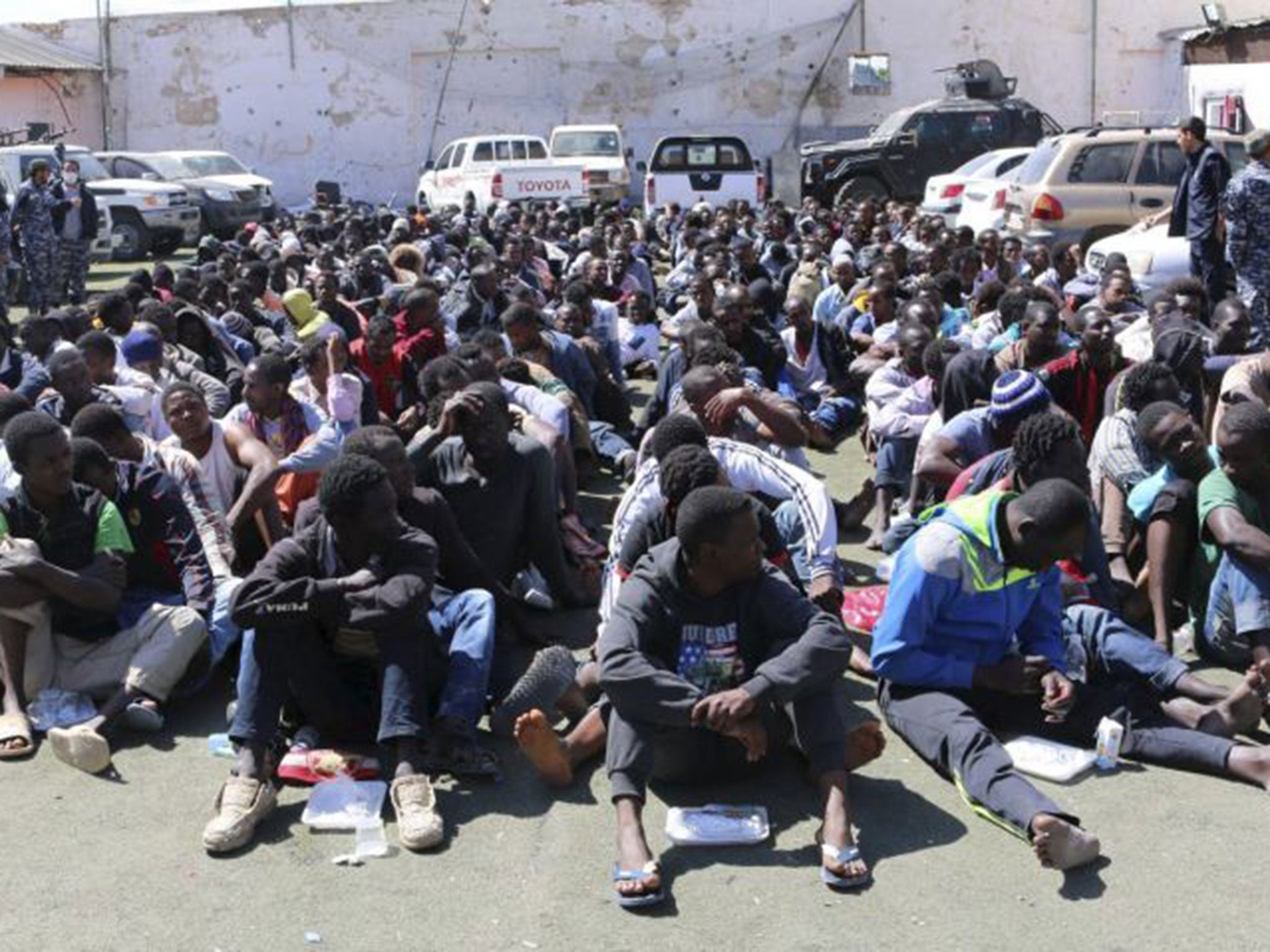 African immigrants in Tripoli after being detained by the Libyan coastguard
