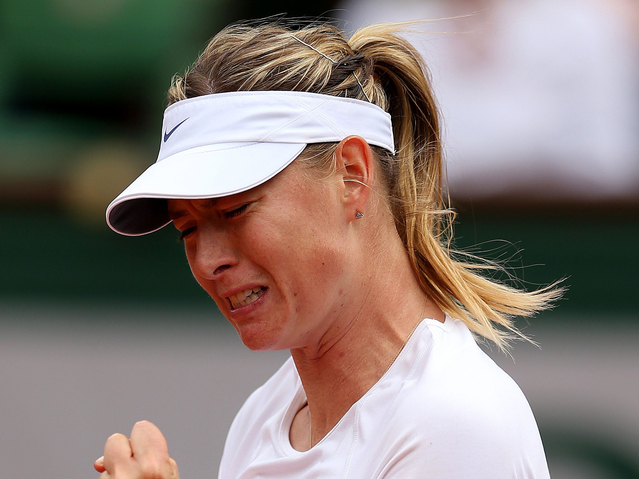 Maria Sharapova shows her emotion after third-round victory at the French Open