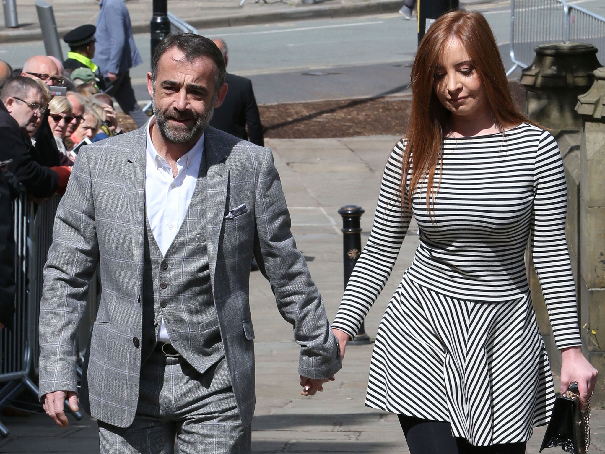 Michael Le Vell and Louise Gibbons arriving for the memorial service (PA)