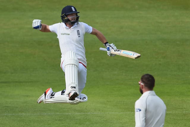 Lyth jumps for joy after reaching his first Test century