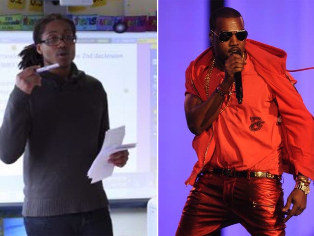 Jonathan Goddard (left) impresses a Latin class with his Roman rapping - Kanye West style