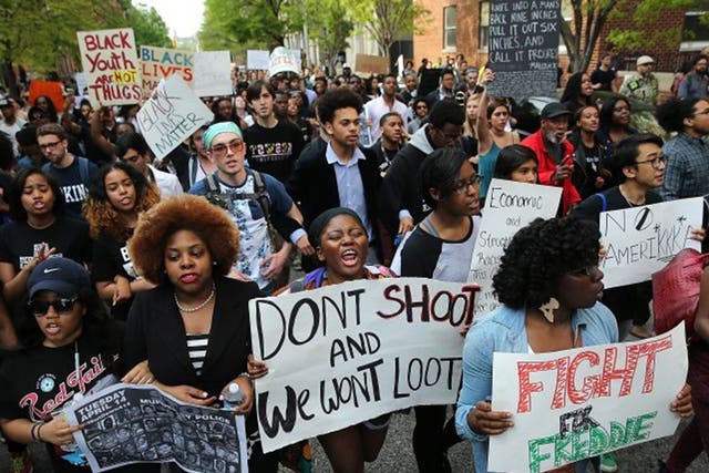 One of last month's protests after the death of Freddie Gray